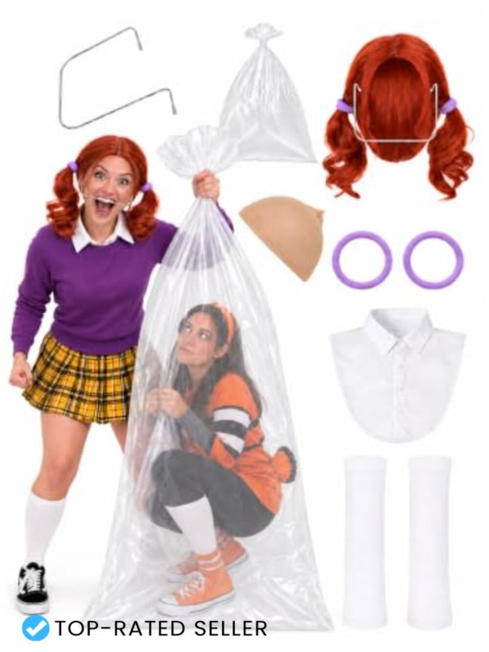 7 Piece Funny Halloween Costume Set for Women with Red Wig Collar Socks